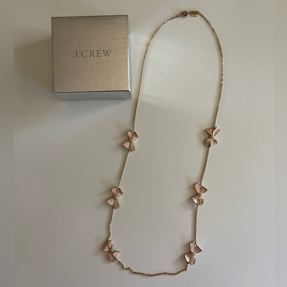NIB J. Crew Pink Crystal Bow Necklace